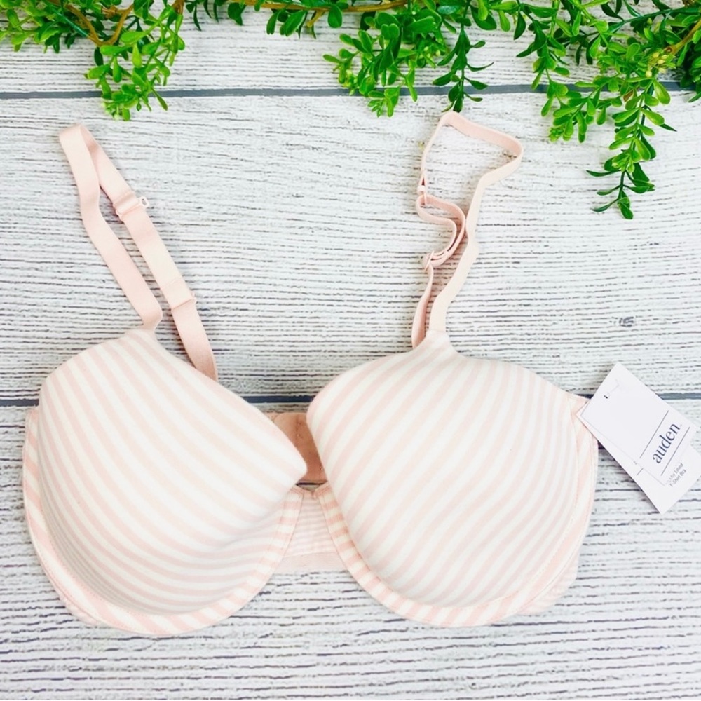 NEW Auden Pink and White Stripe Tee Shirt Bra